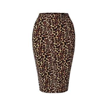 SSOULM Women's Work Office Stretchy Fitted Midi Pencil Skirt with Leopard Slit and Plus SizeLEOPARD ...