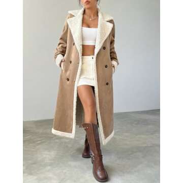 TqaSer Winter Coats for Women 2024 Women's Long Sleeve Plaid Teddy Double Breasted Coat Outerwear Ja...