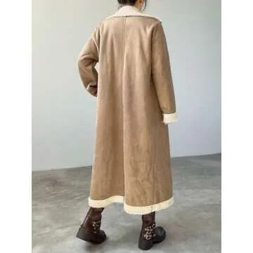 TqaSer Winter Coats for Women 2024 Women's Long Sleeve Plaid Teddy Double Breasted Coat Outerwear Jacket