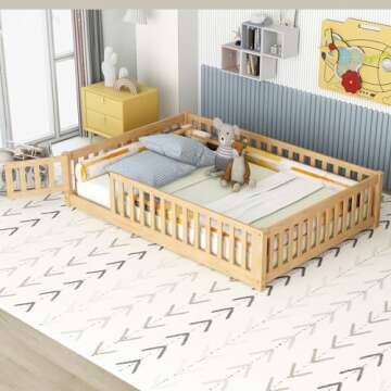 Bellemave Full Size Floor Bed with Fence and Door for Kids