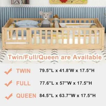 Bellemave Full Size Floor Bed with Fence and Door for Kids