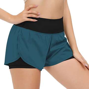 Lindanina Athletic Shorts for Women 2 in 1 High Waisted Quick Dry Exercise Yoga Gym Active Training ...