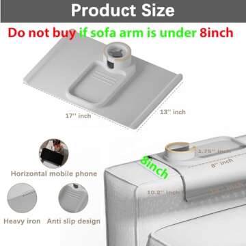Couch Cup Holder Tray for 8 inch Sofa Arm,Silicone Couch Drink Holder-Flexible Couch Caddy for Phone, Snacks, and Remotes - Anti-Spill & Anti-Slip Couch Arm Table - Gray