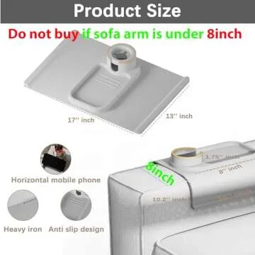 Couch Cup Holder Tray for 8 inch Sofa Arm,Silicone Couch Drink Holder-Flexible Couch Caddy for Phone, Snacks, and Remotes - Anti-Spill & Anti-Slip Couch Arm Table - Gray
