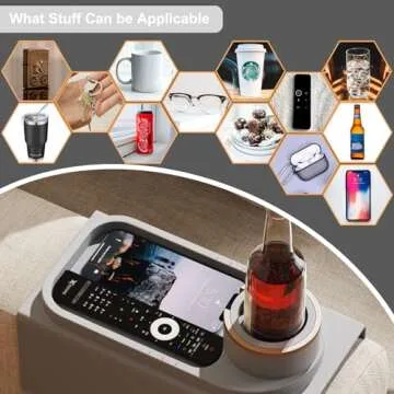 Couch Cup Holder Tray for 8 inch Sofa Arm,Silicone Couch Drink Holder-Flexible Couch Caddy for Phone, Snacks, and Remotes - Anti-Spill & Anti-Slip Couch Arm Table - Gray