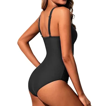 Stylish Holipick Black High Neck One Piece Bathing Suit