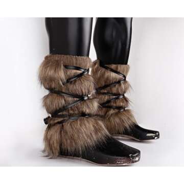 Joukavor Viking Fluffy Leg Warmers Furry Faux Fur Boot Covers Cosplay Accessory for Women Men (Brown-1)