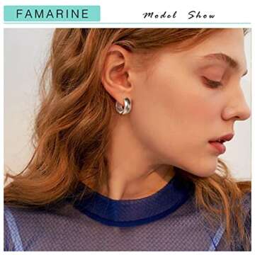 FAMARINE Small Chunky Thick Hoop Earrings for Women Gold Hoops Huggie Earrings for Men