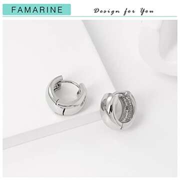 FAMARINE Small Chunky Thick Hoop Earrings for Women Gold Hoops Huggie Earrings for Men