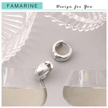 FAMARINE Small Chunky Thick Hoop Earrings for Women Gold Hoops Huggie Earrings for Men