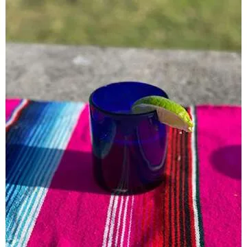 Hand Blown Mexican Drinking Glasses - Set of 6 Cobalt Tumbler Glasses (10 oz each)