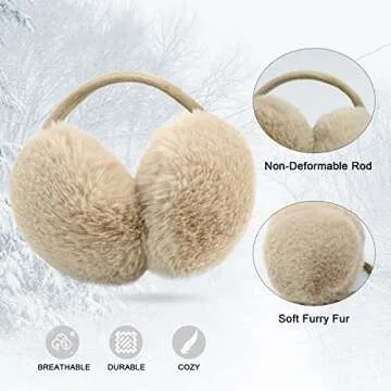 PIGBENGO Women Winter Earmuffs Fuzzy Warm Ear Muff Soft Faux Fur Behind Head Ear Muffs Fleece Outdoor for Cold Weather (Brown)