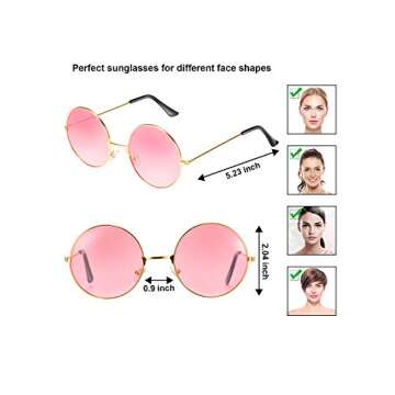 Blulu 10 Pairs Round Hippie Sunglasses John 60's Style Circle Colored Glasses (Gold Silver Frame)