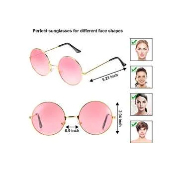 Blulu 10 Pairs Round Hippie Sunglasses John 60's Style Circle Colored Glasses (Gold Silver Frame)