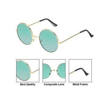 Blulu 10 Pairs Round Hippie Sunglasses John 60's Style Circle Colored Glasses (Gold Silver Frame)