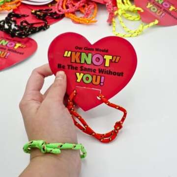 Fun Express Valentine's Classroom Knot Bracelets - 24 Cards and Bracelets in One