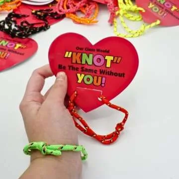 Fun Express Valentine's Classroom Knot Bracelets - 24 Cards and Bracelets in One