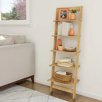5-Tier Wooden Ladder Shelf for Versatile Home Use