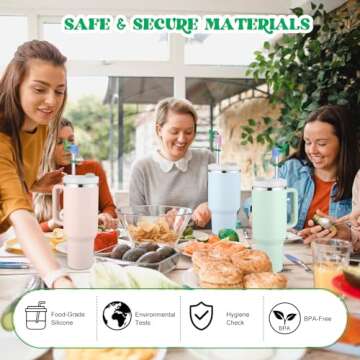 Straw Toppers for Stanley Cup, Cute Straw Cover Cap Compatible with 20 30 40 Oz Tumbler and Water Bottles, 6 8 10mm Straw Accessories, 2Pcs Silicone Rose Flower for Women Kids Gift (Pink)