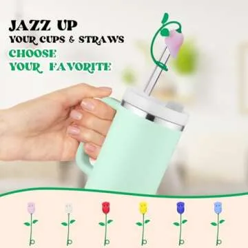 Straw Toppers for Stanley Cup, Cute Straw Cover Cap Compatible with 20 30 40 Oz Tumbler and Water Bottles, 6 8 10mm Straw Accessories, 2Pcs Silicone Rose Flower for Women Kids Gift (Pink)