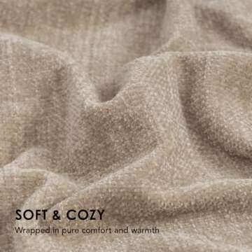 EVERGRACE Soft Chenille Throw Blanket for Couch, Cozy Plush Fuzzy Decorative Chenille Knit Throw Blanket with Tassels, Lightweight Blanket and Throws for Bed Sofa Gift Home Decor, Beige 50"x60"