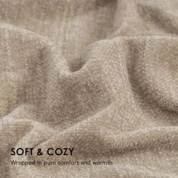 EVERGRACE Soft Chenille Throw Blanket for Couch, Cozy Plush Fuzzy Decorative Chenille Knit Throw Blanket with Tassels, Lightweight Blanket and Throws for Bed Sofa Gift Home Decor, Beige 50"x60"