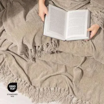 EVERGRACE Soft Chenille Throw Blanket for Couch, Cozy Plush Fuzzy Decorative Chenille Knit Throw Blanket with Tassels, Lightweight Blanket and Throws for Bed Sofa Gift Home Decor, Beige 50"x60"