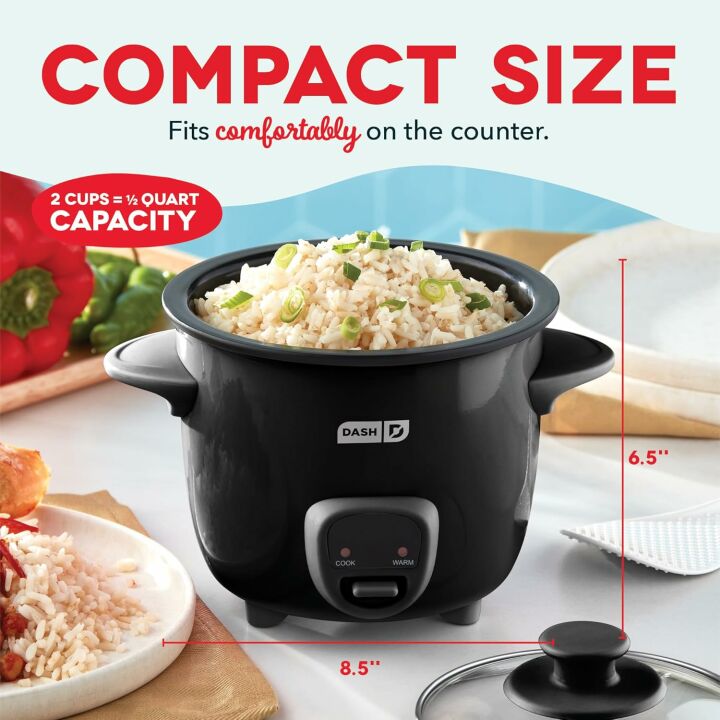 DASH Mini Rice Cooker & Steamer - Black, 1.5 Quart