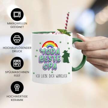 Acen Merchandise Mug with saying, Yoda beste Opa. Ich liebe dich wirklich Mug Yoda, Baby Yoda Office Mug Funny Coffee Mug, Grandpa Mug Stoneware, Mug Grandpa 2023, Mug Grandpa Son, Mug Grandpa Funny