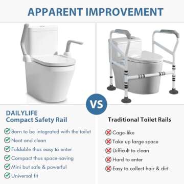 DAILYLIFE Toilet Safety Rail - Heavy Duty Aluminum Armrest Hand Rail for Elderly, Seniors, Handicap,...
