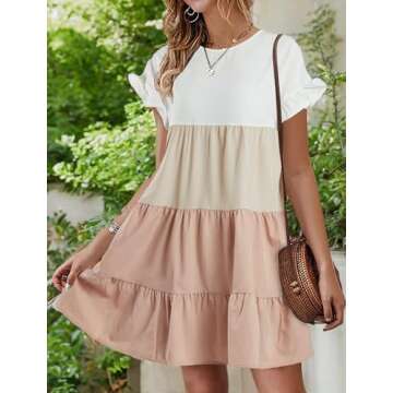 Chuanqi Womens Ruffles Boho Floral Mini T-Shirt Dress