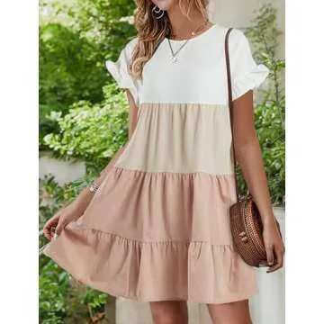 Chuanqi Womens Ruffles Boho Floral Mini T-Shirt Dress