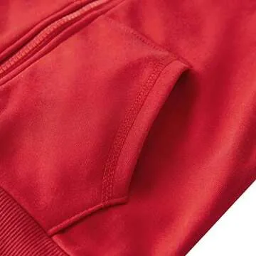 Spring&Gege Youth Solid Full Zipper Hoodies Soft Kids Hooded Sweatshirt for Boys and Girls Size 9-10 Years Red