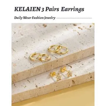 KELAIEN 3 Pairs Hoop Earrings for Women 925 Sterling Silver Trendy 14K Gold Plated Huggie Earring Silver Hypoallergenic Stud Cartilage Earring Sets for Multiple Piercing Cute Small Jewelry Gift