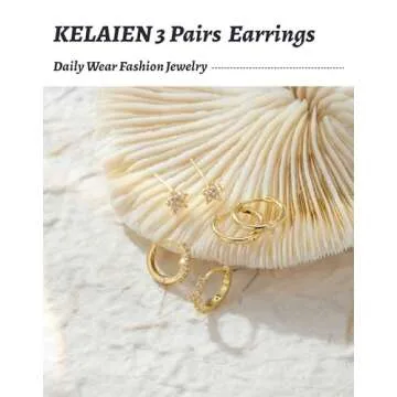 KELAIEN 3 Pairs Hoop Earrings for Women 925 Sterling Silver Trendy 14K Gold Plated Huggie Earring Silver Hypoallergenic Stud Cartilage Earring Sets for Multiple Piercing Cute Small Jewelry Gift