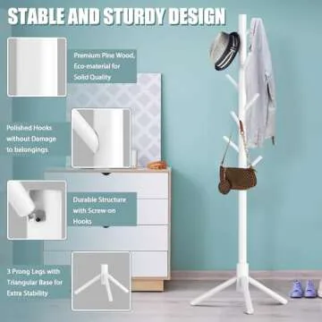 Haddockway Wooden Coat Rack Adjustable Height Easy Assembly