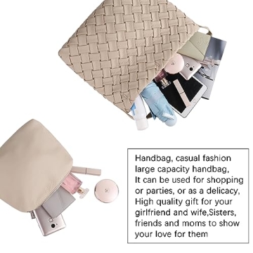 SHARPAD Vegan Leather Woven Tote Bag Stylish Retro Handbag