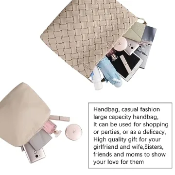 SHARPAD Vegan Leather Woven Tote Bag Stylish Retro Handbag