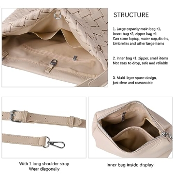 SHARPAD Vegan Leather Woven Tote Bag Stylish Retro Handbag