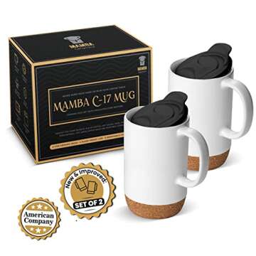 Extra Large Ceramic Coffee Mug w/Lid and Cork Coaster Bottom - 17oz Slideproof Coffee Cups w/Handle ...