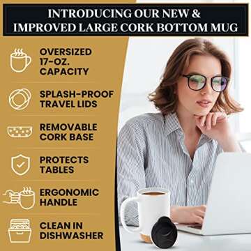 Extra Large Ceramic Coffee Mugs 17oz Set with Lid