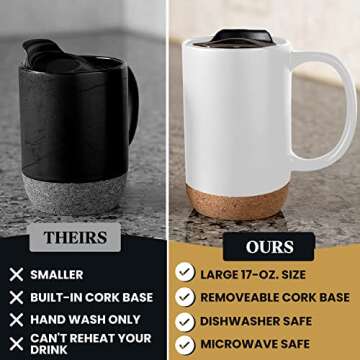 Extra Large Ceramic Coffee Mugs 17oz Set with Lid