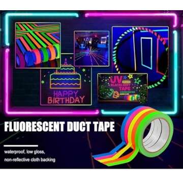 AISEY Neon Gaffer Cloth Tape, Fluorescent Colors Pro Gaff Tape Duct Tape UV Blacklight Glow in The Dark Tape for UV Party 0.6 inch x 16.5 feet, 5 Pack
