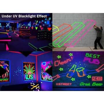 AISEY Neon Gaffer Cloth Tape, Fluorescent Colors Pro Gaff Tape Duct Tape UV Blacklight Glow in The Dark Tape for UV Party 0.6 inch x 16.5 feet, 5 Pack