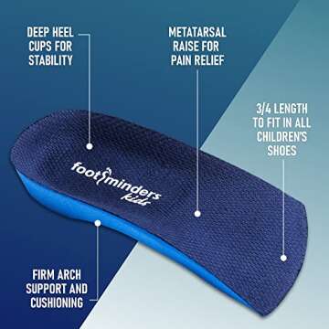 Footminders Kids Orthotic Inserts - Pediatric Arch Support Insoles for Children Ages 7-9 (Pair) - K (Size 1-3½) - Prevent Foot Pain Due to Flat Feet or Low Arches in Children