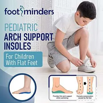 Footminders Kids Orthotic Inserts - Pediatric Arch Support Insoles for Children Ages 7-9 (Pair) - K (Size 1-3½) - Prevent Foot Pain Due to Flat Feet or Low Arches in Children
