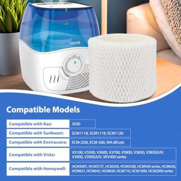 Extolife 3 Pack WF2 Humidifier Filters for Vicks Humidifier V3100 V3500 V3600 V3700 V3800 V3850 V3900, for Kaz 3020, for Honeywell HCM-350 HCM-630 HCM-300T, for Sunbeam 1118 1119, ECM-250i, ECM-500