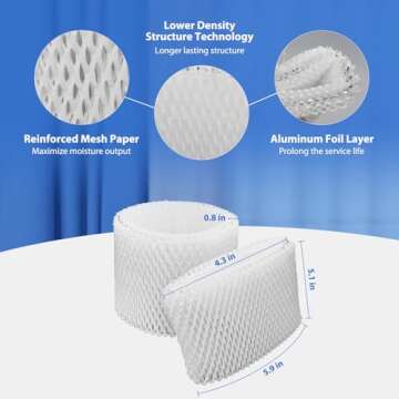 Extolife 3 Pack WF2 Humidifier Filters for Vicks Humidifier V3100 V3500 V3600 V3700 V3800 V3850 V3900, for Kaz 3020, for Honeywell HCM-350 HCM-630 HCM-300T, for Sunbeam 1118 1119, ECM-250i, ECM-500