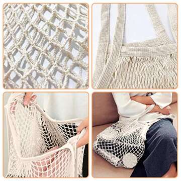 BYETIVE Net Shopping Bag Reusable Grocery Bags Net Storage Bag Long Handle Cotton Mesh Net Tote Bag ...
