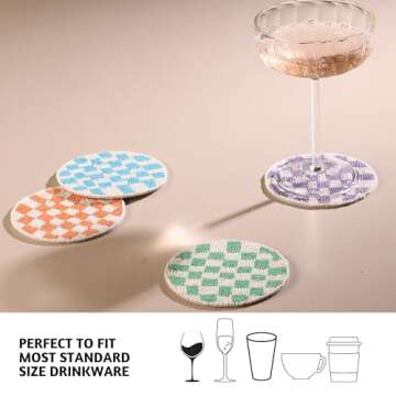 Folkulture Coasters for Drinks, Pack of 4 Farmhouse Coasters, 4" Round Cute Boho Coasters for Coffee...